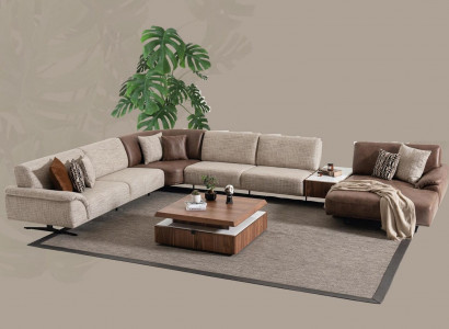 Corner sofa set, design modern coffee table, brown 2-piece.